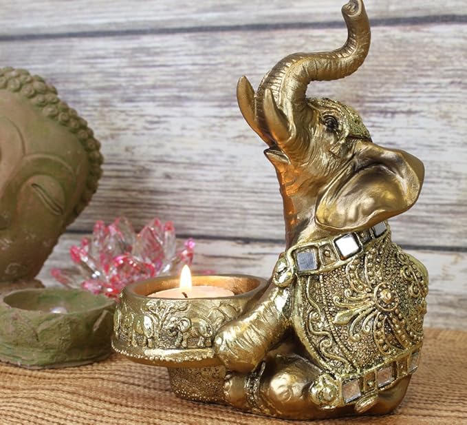 We pay your sales tax Gold Thai Elephant Buddha Wraps Tea Light Candle Holder Lucky Figurine Home Decor Gift (G16629) Feng Shui Idea