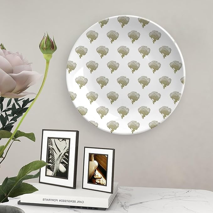 White Chinoiserie Floral Ceramic Decorative Plate of 6", 7", 9", 10", Customize Ceramic Craft for Decorative Ornaments, Kitchen Club Decorations Display, 1 Plate with 1 Display Stand