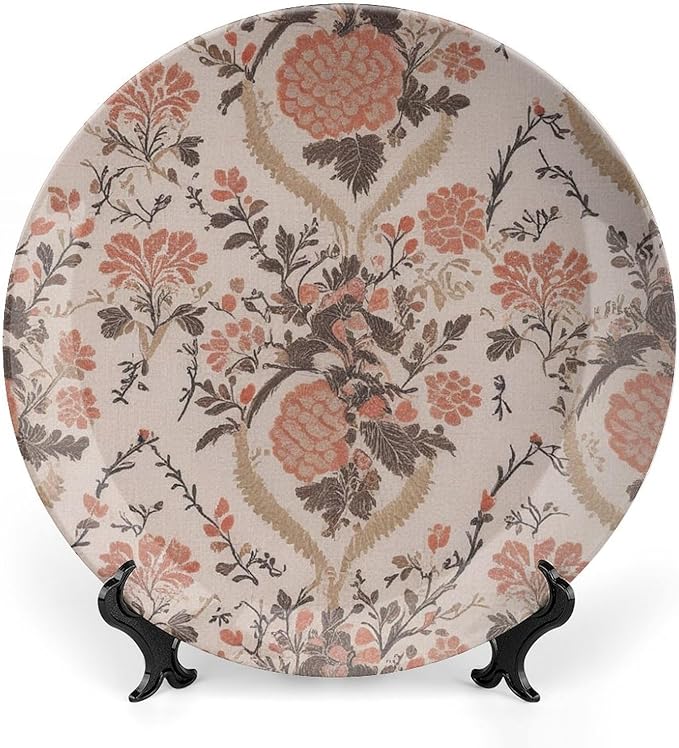 France Toile Garden Rosewood Ceramic Decorative Plate Decor for Wedding Farmhouse Display Personalized Halloween Idea Gifts Dinner Plates Including Bracket And Special Hook, Multi Sizes by Choosing