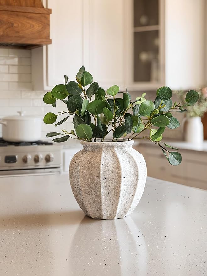 LE TAUCI 9.3" Ceramic Vase, Artisan Large White Ceramic Vase for Modern Farmhouse Home Decor, Substantial & Stable, Handcrafted Flower Vase, Living Room & Dining Room Table Centerpiece, Rustic White