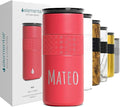 Elemental Personalized Artisan Insulated Tumbler, Triple Wall Coffee Travel Tumbler, Reusable Stainless Steel Coffee Tumbler with Ceramic Lid, Thermal Coffee Cup for Hot & Cold, 16oz - Red