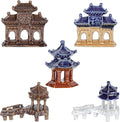 Yardwe Ceramic Pavilion Ornaments 5Pcs Miniature Garden Sculptures for Patio Lawn Bonsai Decorations Outdoor Micro Landscaping Accessories