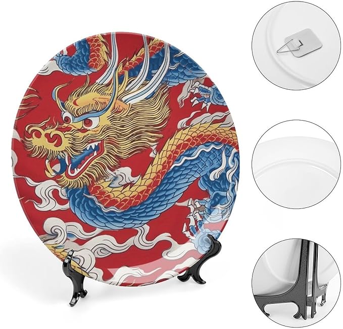 Red Dragon Chinoiserie Asian Inspired Vintage Plates for Display Home Farmhouse Supplies Table Wedding Holiday Party Decorations Customize Gifts for Men Women Halloween, 6", 7", 9", 10"