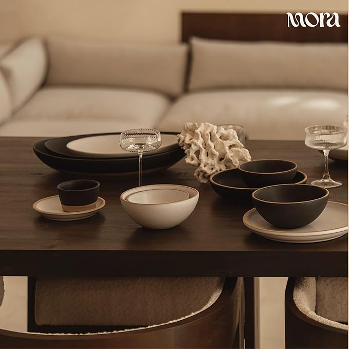 Mora Micro Ramekins Set of 4, 6oz Ceramic Pottery Baking Dishes - Microwave, Oven and Dishwasher Safe - Liquorice