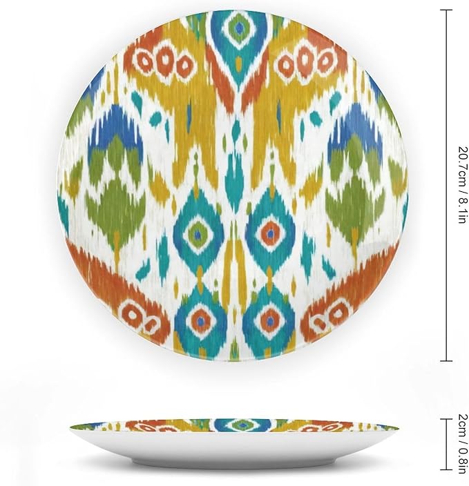 Red Green Blue Yellow Ikat Decorative Plate for Display Indian Exotic Wedding Office Supplies Farmhouse Table Holiday Party Decorations Customize Gifts for Men Women Wedding, 6", 7", 9", 10"