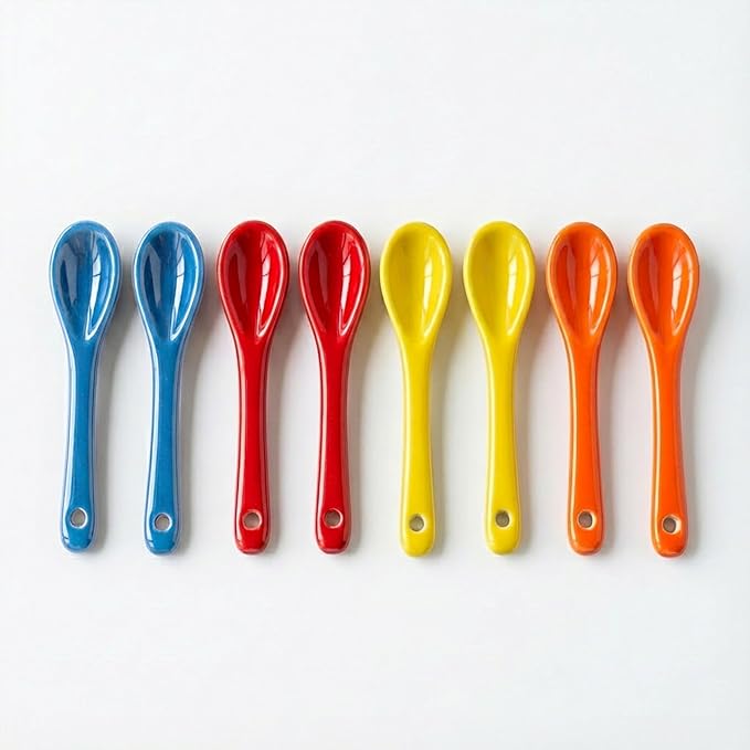 Mini Spoons for Spices, Ceramic Spoon 3.5 inch for Spice Jars, Espresso Spoons, Small Seasoning Spoon for Salt, Coffee, Sugar, Powder and Pepper (Colored spoon A set of 8)