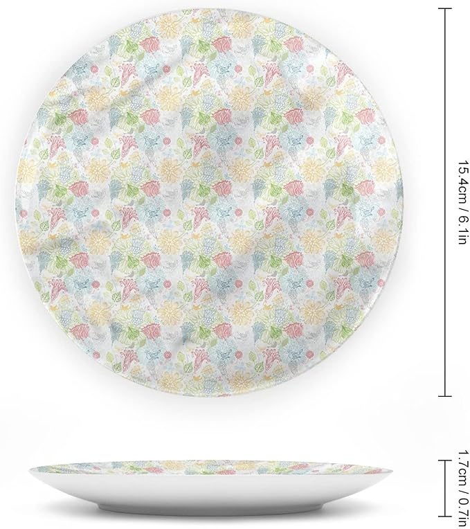 XISUNYA 7 Inch Decorative Plate, Doodle Dinner Plate, Trace Style Flora Fauna Print Ceramic Wall Hanging for Fine Dining, Upscale Event, Dinner Party, Weddings, Catering, Christmas, Thankgiving