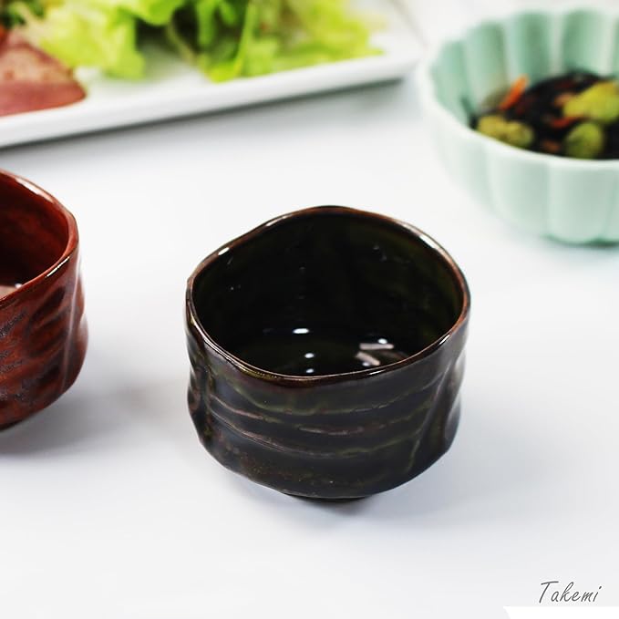 Japanese Sake Cup Set, 5 Mino Ware Guinomi Ceramic Cups with Wooden Box, Traditional Pottery for Sake Tea Snacks, Handmade in Japan (Kohogama Sake Set (5cups), Cup Size (2.5 fl oz - 75 ml))