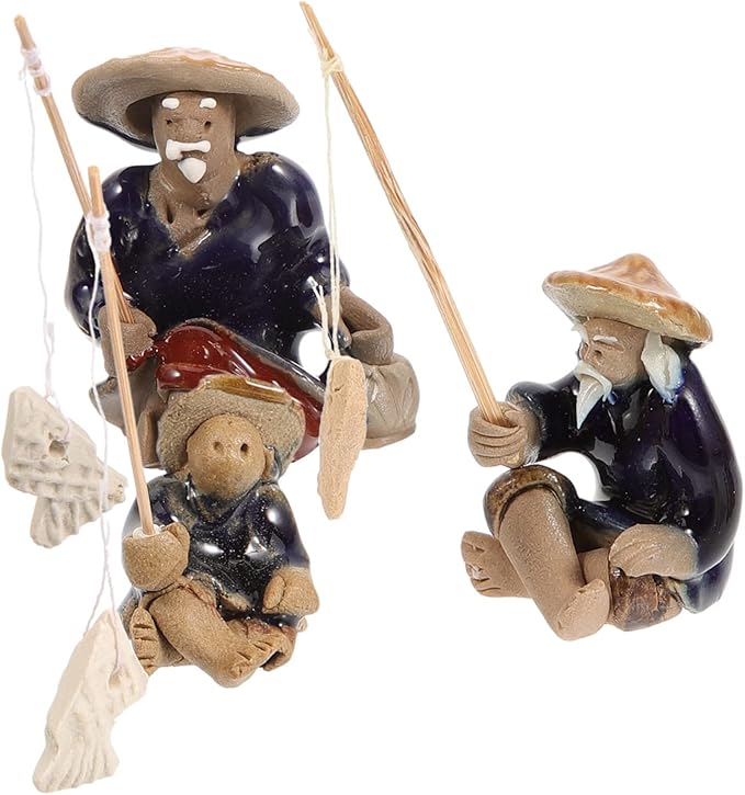 BESPORTBLE 12pcs Fisherman Figurines for Fish Tank Decor Miniature Fisherman Ornaments for Bonsai Landscape Lightweight and Durable Asian Sculpture for Home and Garden