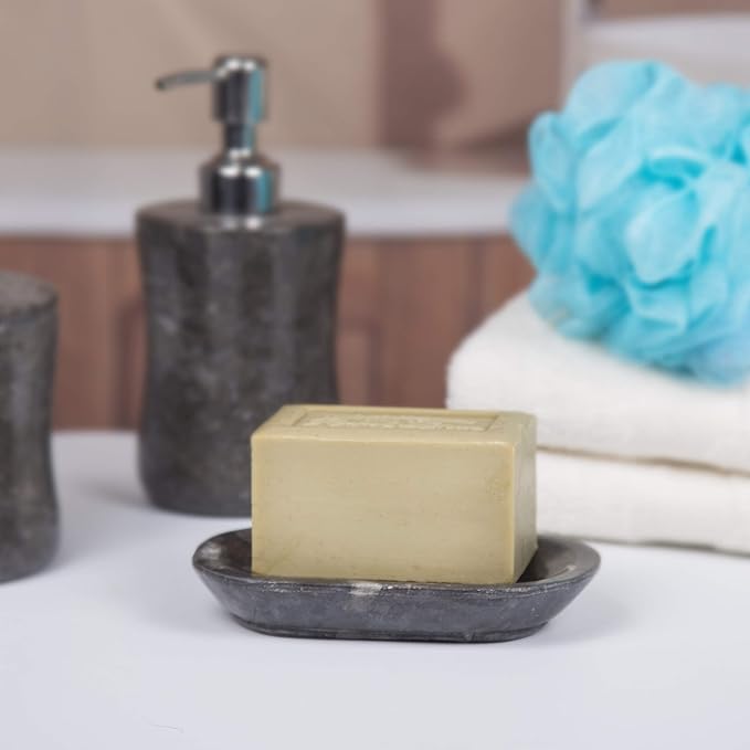 Luxury Hand-Carved Natural Charcoal Marble Soap Dish Heavy-Duty, Plastic-Free, Artisan Crafted for Bathroom Kitchen Countertop Organization, 3.8 x 5.8 x 0.9 H Inch
