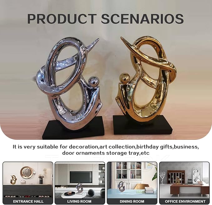 Sculptures Statues Sculptures Decoration, Ceramic Decoration Table Decoration Living Room, Decoration Apartment Modern Sculpture, d (Silver a)