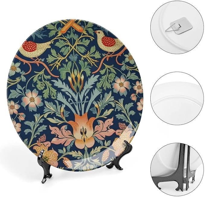 Navy Blue Sage Blue Fashion Plates for Display William Morris Forest Floral Birds Housewarming Gifts Office Supplies Wedding Club Holiday Party Decorations Customize Gifts for Men Women Thanksgiving