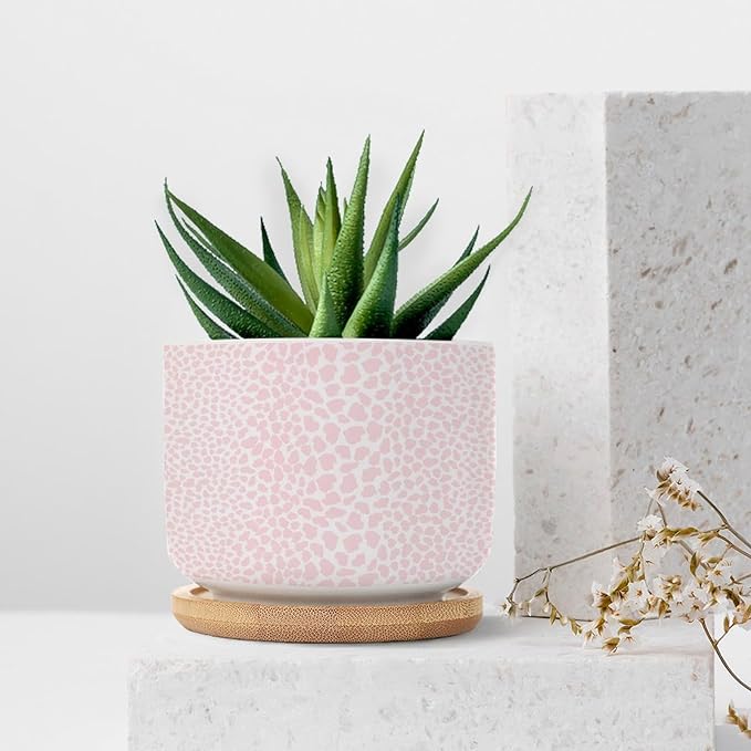 Pink Leopard Print Ceramic Planter African Animal Stripe Flower Pots for Indoor Plants with Drainage Holes and Saucers Pot for Outdoor Garden Home Plant