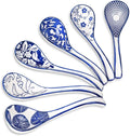 Selamica Ceramic Asian Soup Spoons Set of 6, Ceramic Chinese Soup Spoon, 6.3 Inch Ramen Spoons, Japanese Soup Spoons for Cereal Stews Noodles, Vintage Blue
