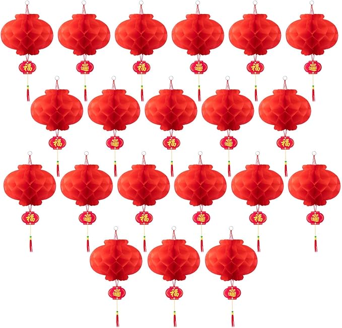 Red Paper Lantern Hanging Lanterns for Chinese Spring Festival, Wedding, Celebration, Lantern Festival Festive Decoration (8 INCH) (20 Piece)