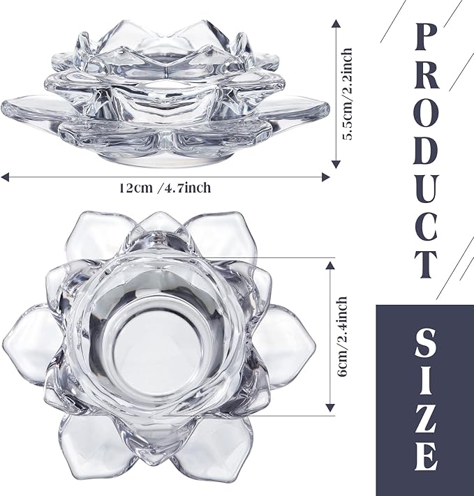 meekoo 12 Pcs Crystal Glass Lotus Candle Holders Lotus Crystal Tealight Candle Holders for Christmas Home Decor Wedding Party