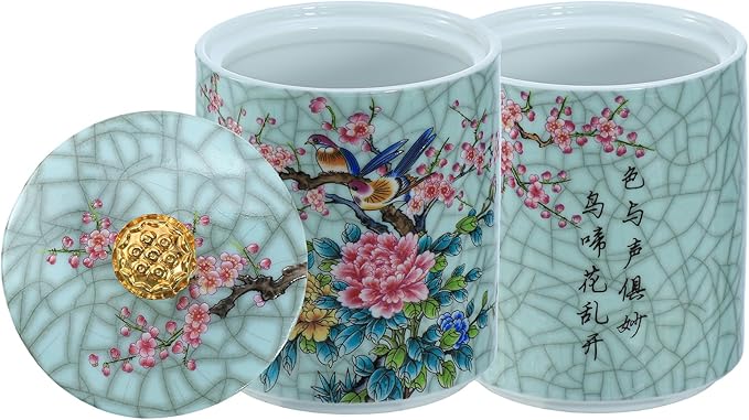 Enamel Ceramic Tea Caddy Tea Canister Tea Storage Container Tins Jar with Airtight Lid Water-proof Tank for Tea, Coffee, Herb, Sugar, Spice, Nuts