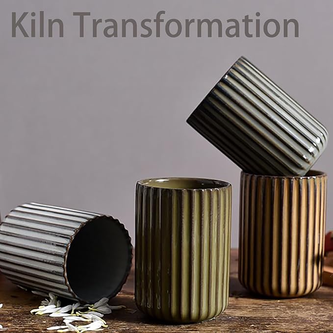 Ceramic Toothbrush Holder for Bathroom, Ceramic Toothbrush Cup, Toothpaste Organizer for Bathroom Countertop, Bathroom Storage Organizer, Kiln Transformation Cup (Deep Green)