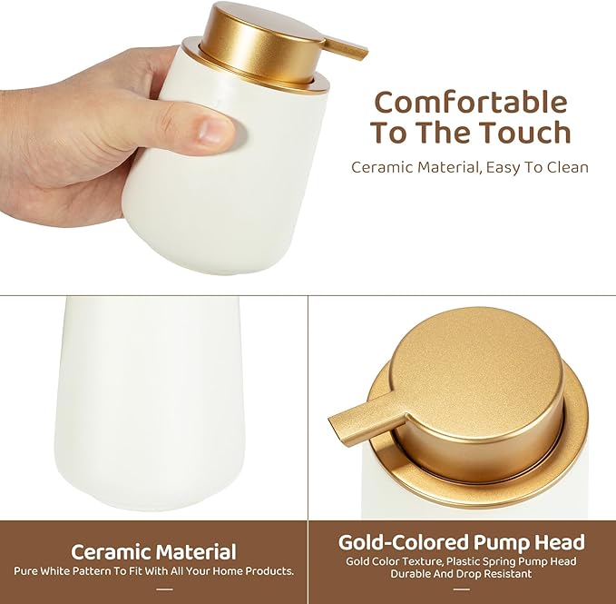 Simcat Hand Soap Dispenser Marble Dish Soap Dispenser Countertop Hand Lotion Pump Bottles Ceramic Lotion Container Refillable Liquid Hand Soap Jar Shower Dispenser for Bathroom Kitchen (Matte White)