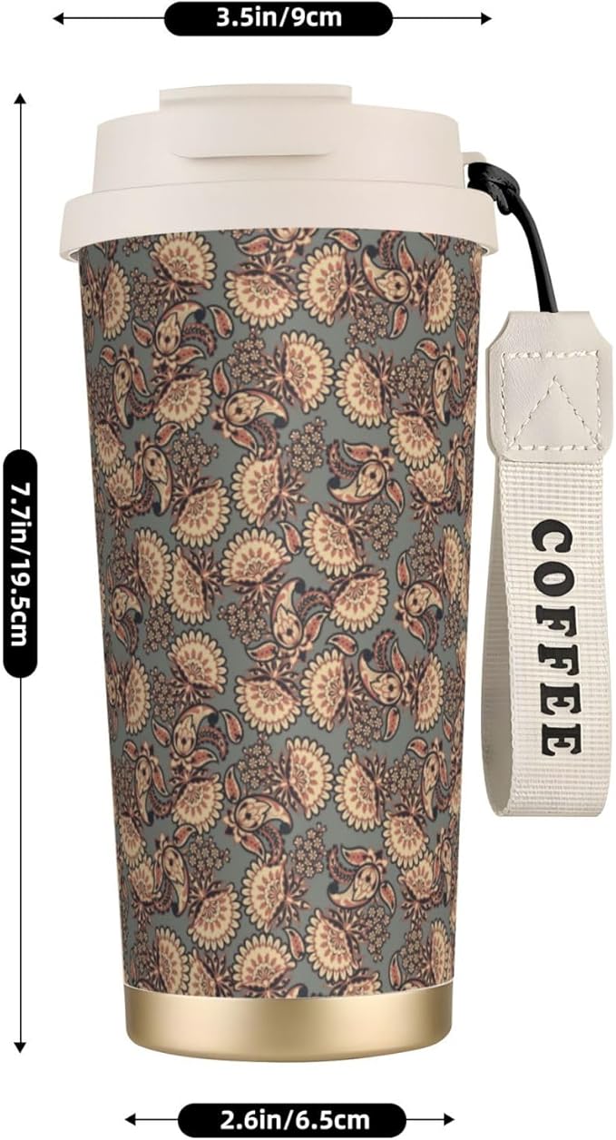 Asian Style Floral for Travel Coffee Mug 100% Leakproof 316 Stainless Steel Vacuum Insulated Tumbler with Lid and Straw for Water, Iced Tea or Coffee, Smoothie and More