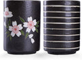 WHJY 10oz Transitional Chinese/Japanese style Handle-less Ceramic Tea cups teacup, Cherry Bloom & Line Pattern Set of 2