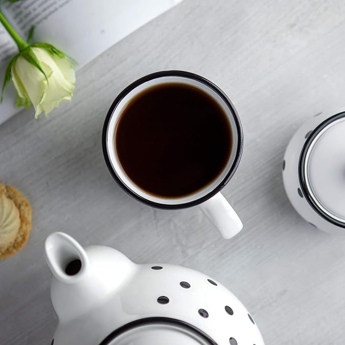 City to Cottage Handmade White And Black Polka Dot Ceramic Extra Large 17.5oz/500ml | Hot Chocolate, Coffee, Tea Mug, Cup with Handle Unique Designer Pottery for Tea Lovers