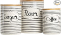 10 Strawberry Street Everyday Coffee, Sugar, Flour 3 Piece Canister Set, White/Black