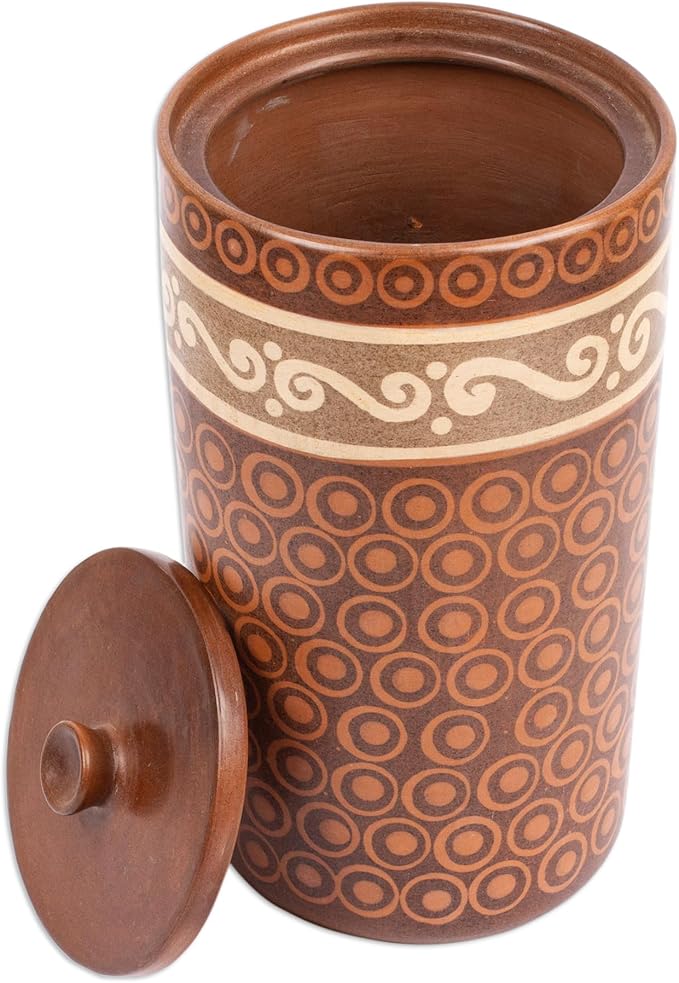 NOVICA Artisan Handcrafted Decorative Ceramic Jar from Mexico Brown Accessories Boxes Rustic [11.5in H x 6in Diam.] ' Waves'