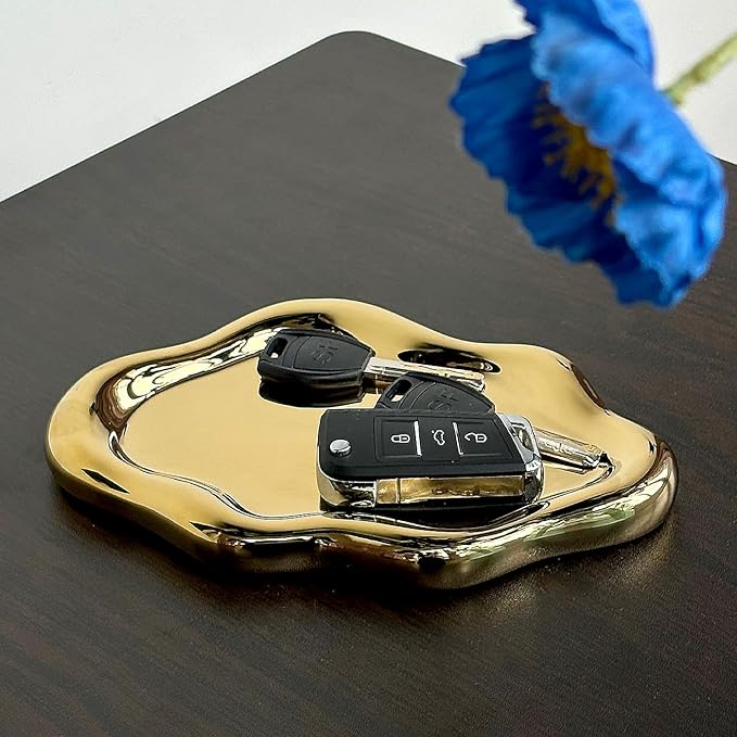 Jewelry Dish Trinket Tray for Women, Ring Dish Holder, Unique Cloud Shape Ceramic Plate Cute Things Vanity Aesthetic Room Decor Mother's Day Birthday (Gold)