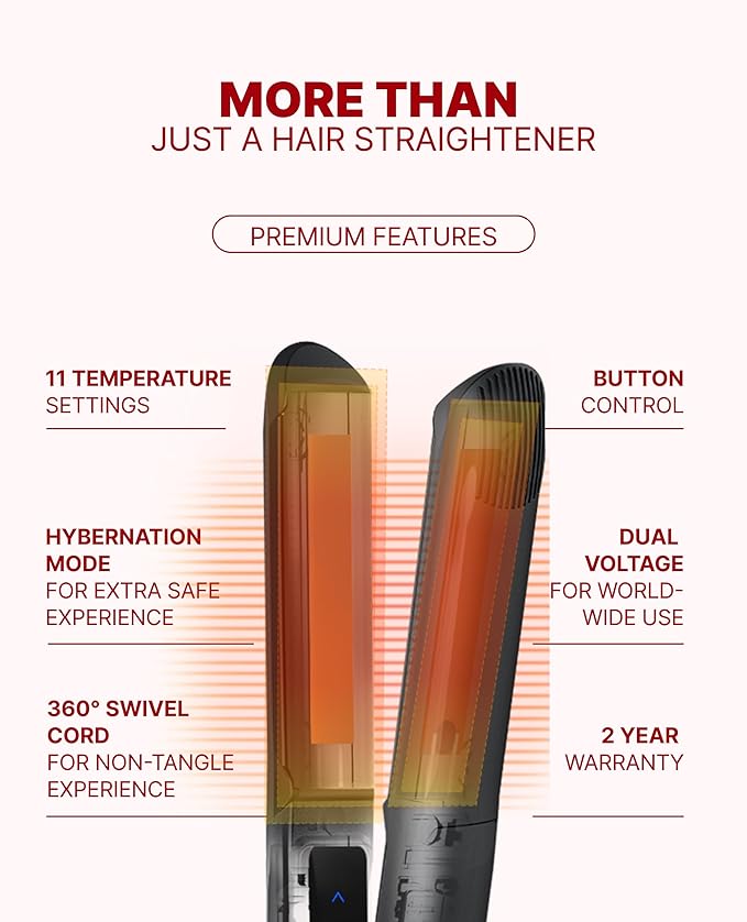 GLAMPALM Classic Volumizing 1" | Ceramic Flat Iron Infused with Vita-C, Curved Plates for Volume & Curl, Korean No.1 Hair straighteners for Women Dual Voltage, Root Volume Iron | GP202