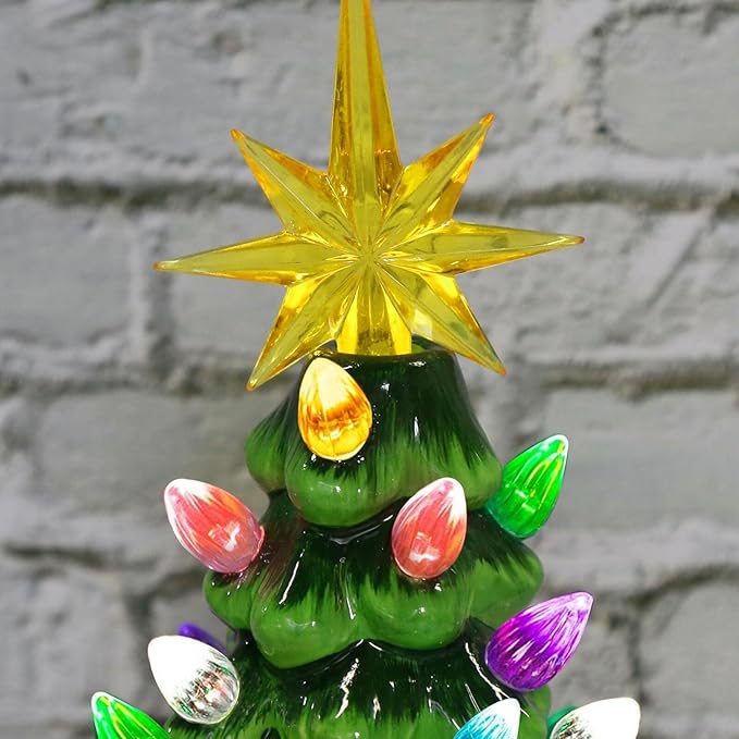 ORIENTAL CHERRY Christmas Decorations - 12” Lighted Up Gnomes Ceramic Christmas Tree with 46 Multicolored Lights - Small Mini Prelit Xmas Holiday Decor for Tabletop Home Room Table Fireplace Office