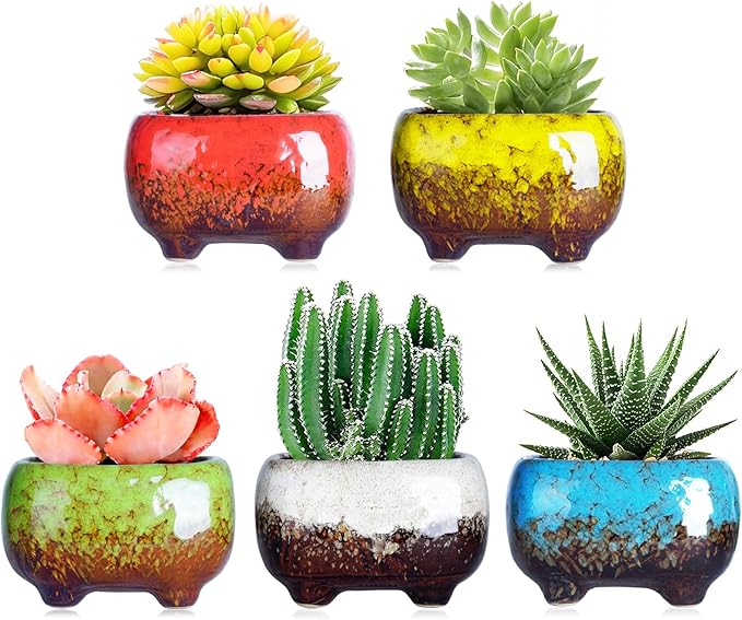 ARTKETTY Succulent Pots - 4.7 Inch Small Succulent Planter Pots with Drainage Hole Ceramic Flower Pots for Indoor Cactus Plants Pack of 5