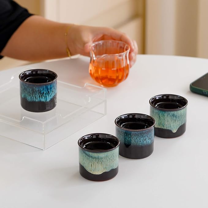Espresso Cups Set of 2, Ceramic Espresso Cups, Expresso Shots Cups, 2.5oz Tea Cups, Demitasse Cups (4, full magic blue)