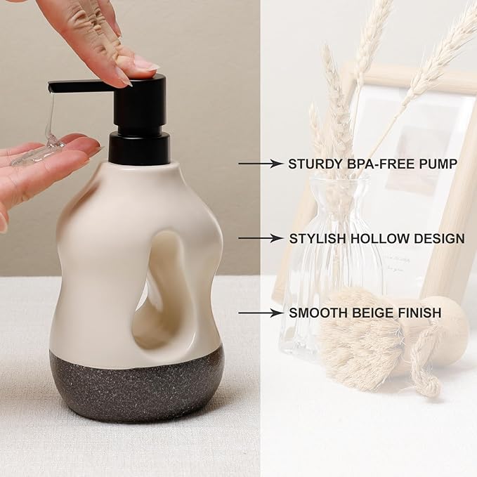 BosilunLife Bathroom Accessories Set of 4 - Beige Bathroom Countet Soap Set Bathroom Decor Bathroom Lotion Soap Dispenser Sets Toothbrush Holder and Soap Dispenser, Soap Dish, Apothecary Jar