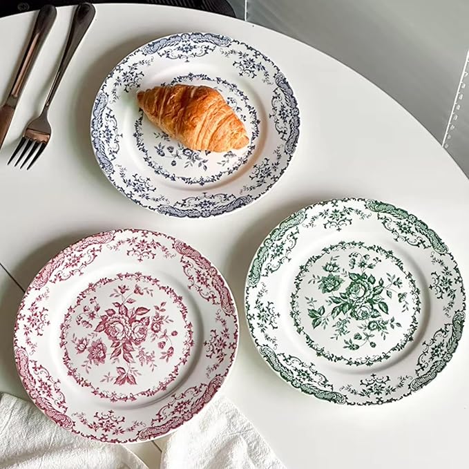 Ceramic Plates,Ceramic Dinner Plates,7.9 Inch Rose Flower Decorative Plates,Salad Dessert Plates,Microwave Oven Dishwasher Safe,Dinner Plates for Salad Pasta Dessert Steak Appetizers