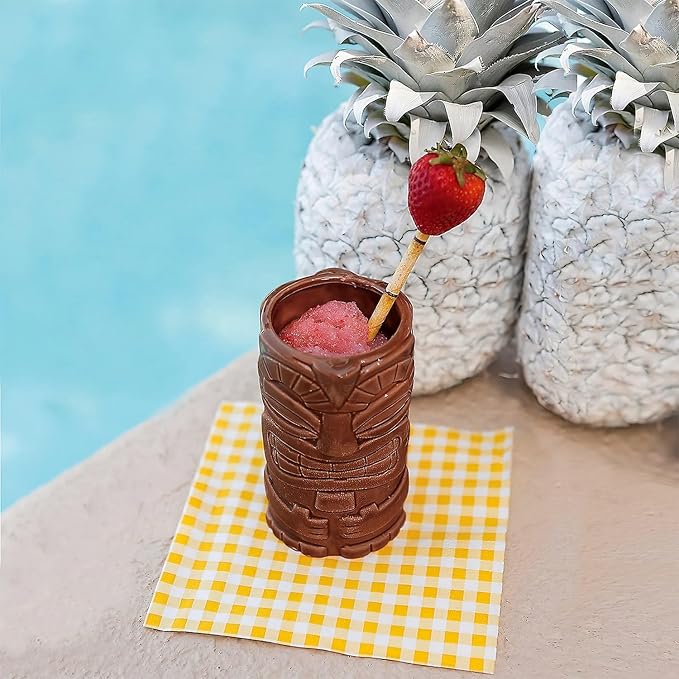 Fun Express Ceramic Tiki Tumbler Mugs (4 cup set) Luau Tropical Party Decorations
