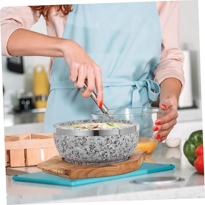 Korean Pot Stone Bowl Heat Retaining Bowl Bibimbap Tray Korean Cuisine Wood Base