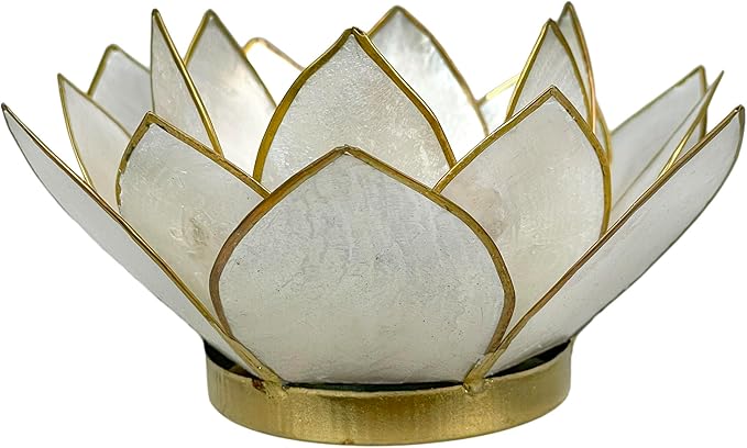 White Capiz Shell Lotus Flower Small Tealight Decorative Candle Holder Home Decor