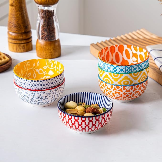 Ceramic Dipping Bowls Set - Mini 4 Oz Dessert Bowls Set - Small 3.5 Inch Porcelain Bowls for Side Dishes, Snack, Appetizer, Yogurt - Microwave Dishwasher Safe - Set of 6 - Assorted Colors
