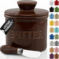PriorityChef Butter Crock with Lid with Water Line,Ceramic French Butter Dish to Leave On Counter, Chocolate Brown