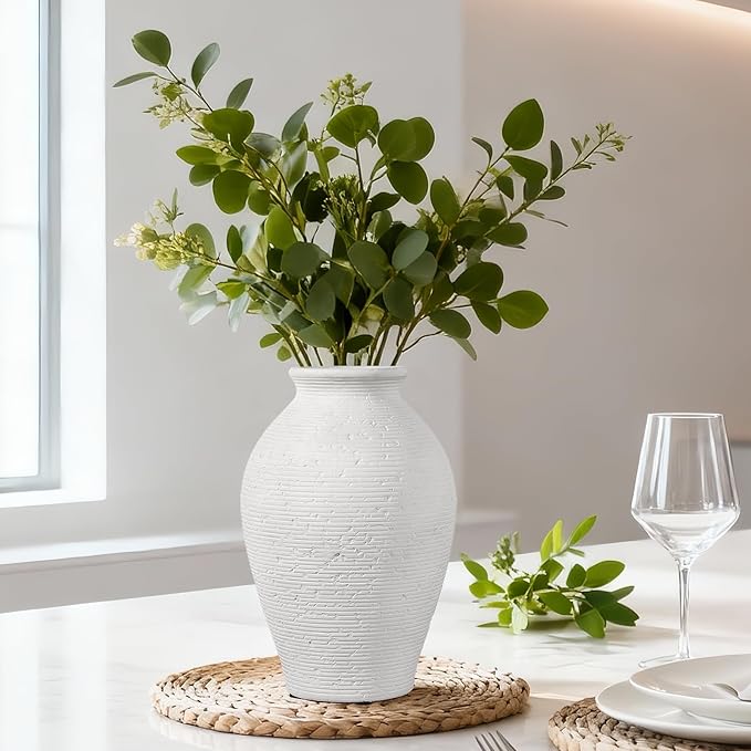 Ceramic Flower Vase Home Decor - 9 Inch Vintage Ceramic Vase Large Vases for Decor Living Room Large Ceramic Vase for Dining Room Bathroom Indoor and Outdoor Decoration