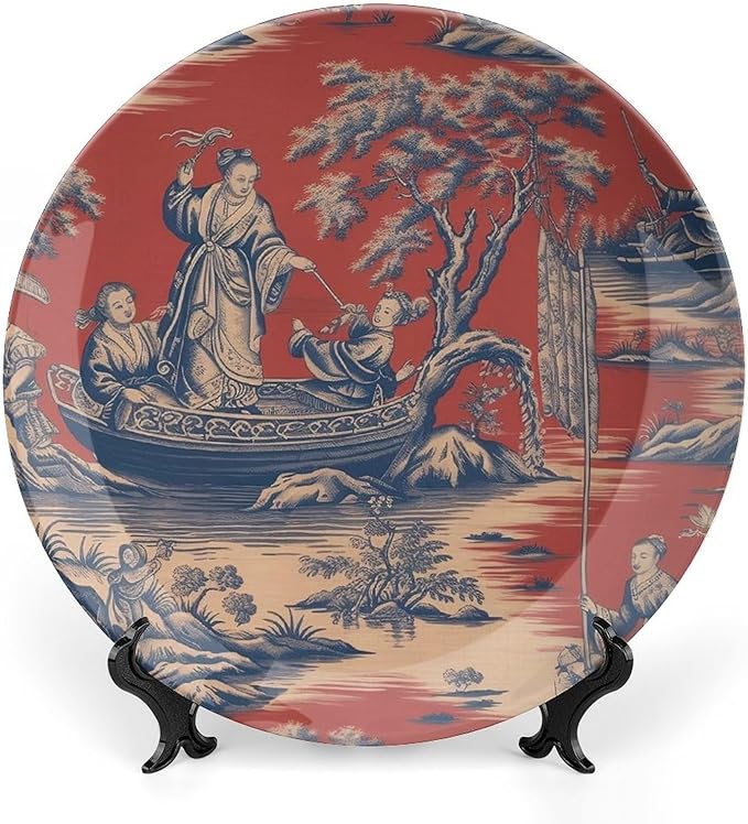 Cheng Toile Dynasty Red Chinoiserie Decorative Plate for Display Festival Table Supplies Wedding Farmhouse Holiday Party Decorations Customize Gifts for Men Women Wedding, 6", 7", 9", 10"