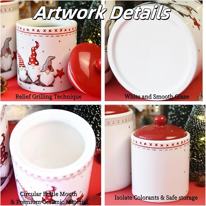 Cookie Jars with Airtight Lid, Christmas Themed Winter Holiday Ceramic Cookie Jar, Xmas Ceramic Storage Container for Cookies,Candy,Nut,Chips Holiday Christmas Decoration