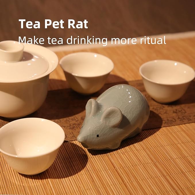 12 Chinese Zodiac Tea Pet, Unique Crackle Ru Porcelain, Traditional Chinese Cultural Tea Accessory, Asian Home & Office Decor, Gift for Tea Lovers & Anniversaries (Rat 1pc)