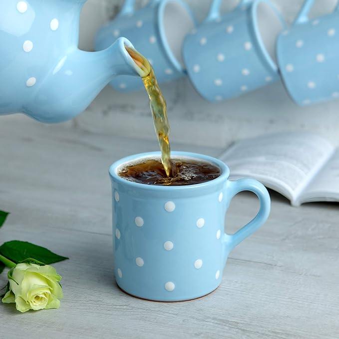 City to Cottage Handmade Light Sky Blue and White Polka Dot Ceramic Extra Large 17.5oz/500ml | Hot Chocolate, Coffee, Tea Mug, Cup with Handle Unique Designer Pottery Gift for Tea Lovers