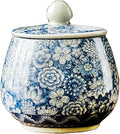 Vintage White and Blue Ceramic Portable Tea Caddy Tea Canister Tea Storage Container Tins Jar with Airtight Lid for Tea, Coffee, Herb, Sugar, Spice, Nuts, 9 OZ
