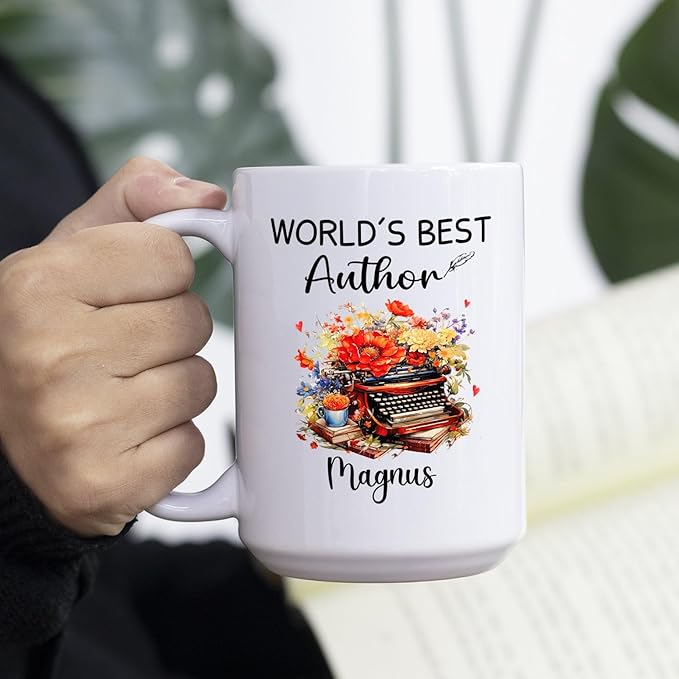 Personalized Best Author Ceramic Coffee Mug, World's Best Author Coffee Cup, Custom Name Author Teacup 11 Oz 15 Oz, Author White Cup, Writing Lover Mug Gifts For Men Women, Unique Storyteller Mugs