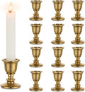 Vintage Candlestick Candle Holders Brass - Romadedi Taper Gold Candle Stick Victorian Style for Table Centerpiece Wedding Reception Festive Christmas Mantel Decoration or Home Decor Set of 12