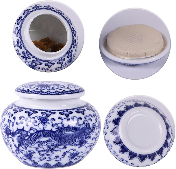 Traditional Chinoiserie Round Ginger Jars Blue and White Porcelain Series Ceramic Storage Jars with Sealed Lids,for Home/Kitchen/Dining Table Decoration (Oriental Dragon Jar)