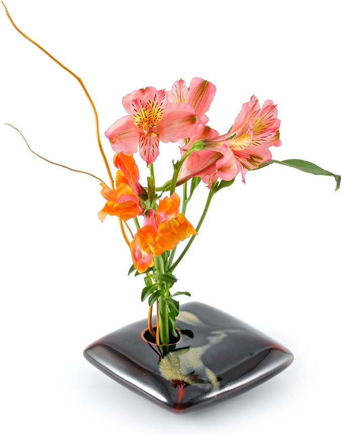 Georgetown Pottery Square Ikebana Flower Vase, Black Wave